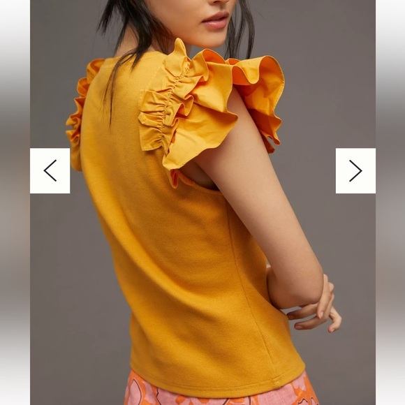 By Anthropologie Woven Ruffle Top gold yellow size large - Picture 2 of 7